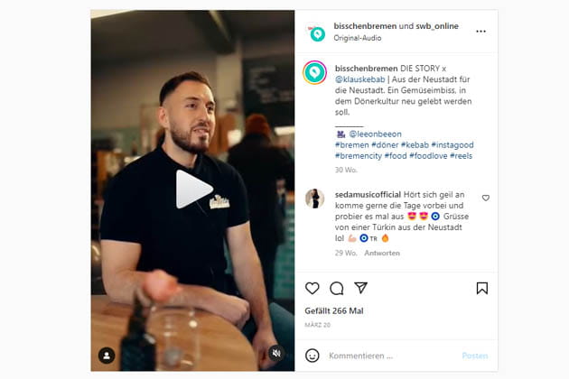 Instagram-Beitrag „Bisschen unter Strom“ von Bisschen Bremen und swb_online über das Klaus Kebap.